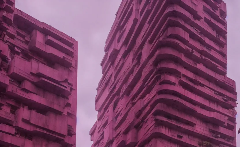 Image similar to pink brutalist building in the style of Blade Runner 2048