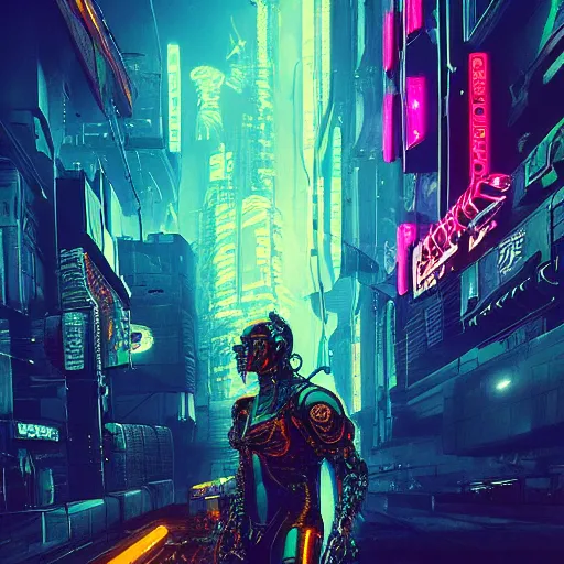 Image similar to cyberpunk robot tiger, big jaws and neon lights, metal exposed and wires, highly detailed cyberpunk 2 0 7 7 and beksinski style painting