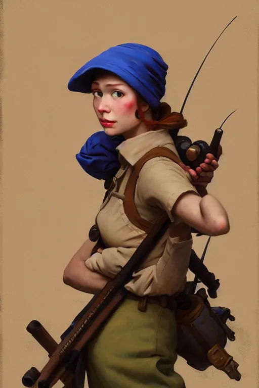 Image similar to team fortress 2 scout the girl with the pearl earring as the team fortress 2 scout team fortress 2 scout team fortress 2 scout, painting by gaston bussiere, katsuya terada, nc wyeth, greg rutkowski, craig mullins, vermeer, frank frazetta, mucha, tom of finland, trending on artstation