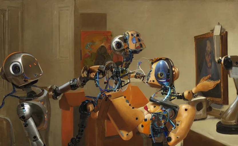 Prompt: a metaphor for teaching a robot how to love art