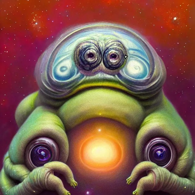 Image similar to a highly detailed tardigrade, it has a beautiful unconventional face, floating through deep space, elegant, hyperrealistic, digital painting, artstation, realism, concept art, pop, smooth, mythological, sharp focus, qualia, illustration, art by mark ryden 3 d 8 k ultra detailed