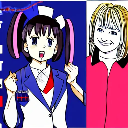 Image similar to hillary clinton as a member of k - on, manga style