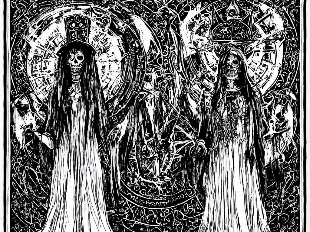 Image similar to ghoulpunk high priestess, centered and symmetrical