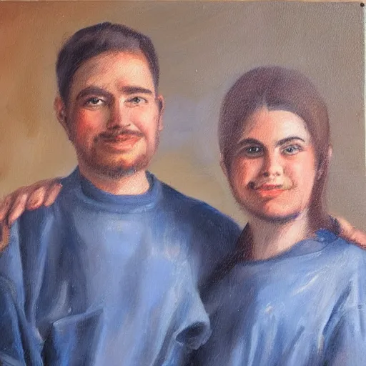 Image similar to an oil painting of two carpenters