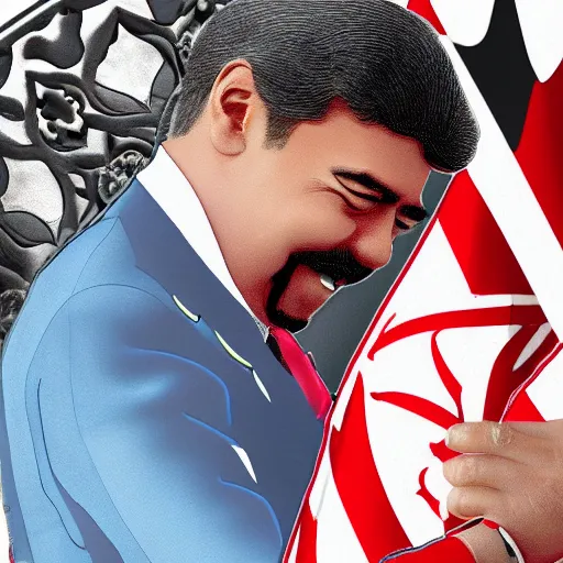 Image similar to Joe Biden and Nicolas Maduro hugging in Tehran, digital art