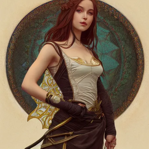 Image similar to full body portrait of a terrible beautiful girl, d & d, fantasy, intricate, elegant, highly detailed, digital painting, artstation, concept art, smooth, sharp focus, illustration, art by artgerm and greg rutkowski and alphonse mucha, symmetry, octane render, clean line