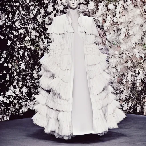 Image similar to portrait of a fashion model walking down a catwalk, simple dress by alexander mcqueen, clear detailed face, beautiful feminine face, art by julia hetta and giampaolo sgura and pamela hanson and david roemer and mario testino and lara jade and tim walker and cole sprouse