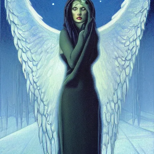 Image similar to portrait of a frost angel, by gerald brom.