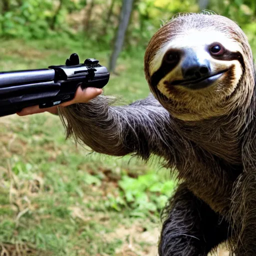 Image similar to sloth with a gun