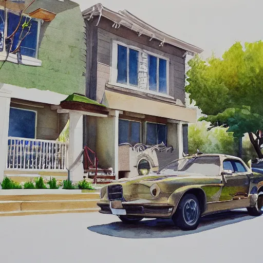 Image similar to water color on paper, summerlin avenue, highly detailed, artstation, masterpiece, award - winning,