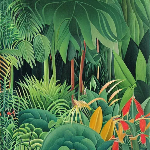 Image similar to a jungle scenery by henri rousseau and james gilleard