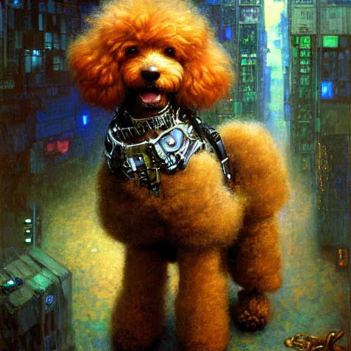 Prompt: portrait of a male furry poodle dog in jeans. shadowrun furaffiniy cyberpunk fantasy highly detailed painting by gaston bussiere craig mullins jc leyendecker gustav klimt artgerm greg rutkowski john berkey, bergey, craig mullins, ruan jia, raymond swanland, jeremy mann, tom lovell, alex malveda