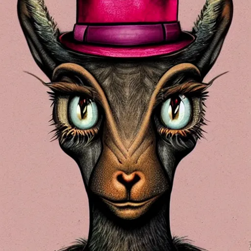 Prompt: a dik dik monster with tattoos wearing a fedora, colorful, digital art, fantasy, magic, trending on artstation, ultra detailed, professional illustration by basil gogos
