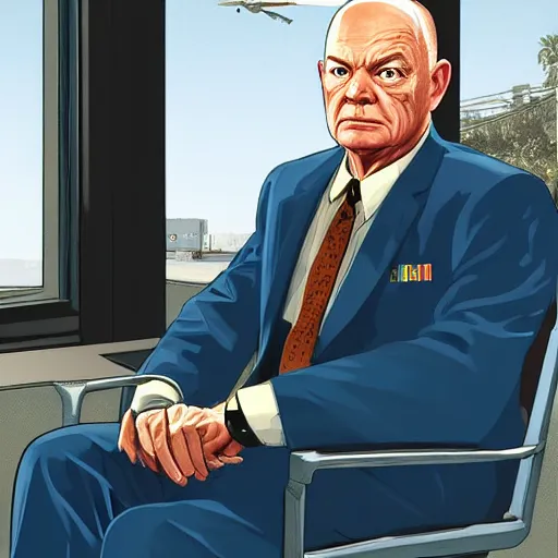 Image similar to dwight eisenhower in gta v, cover art by stephen bliss, boxart, loadscreen