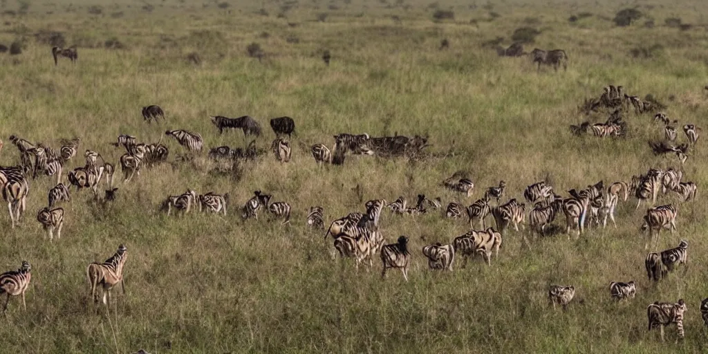 Prompt: animals are migrating on the savannah of africa