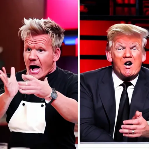 Prompt: gordon ramsay yelling and shouting at donald trump