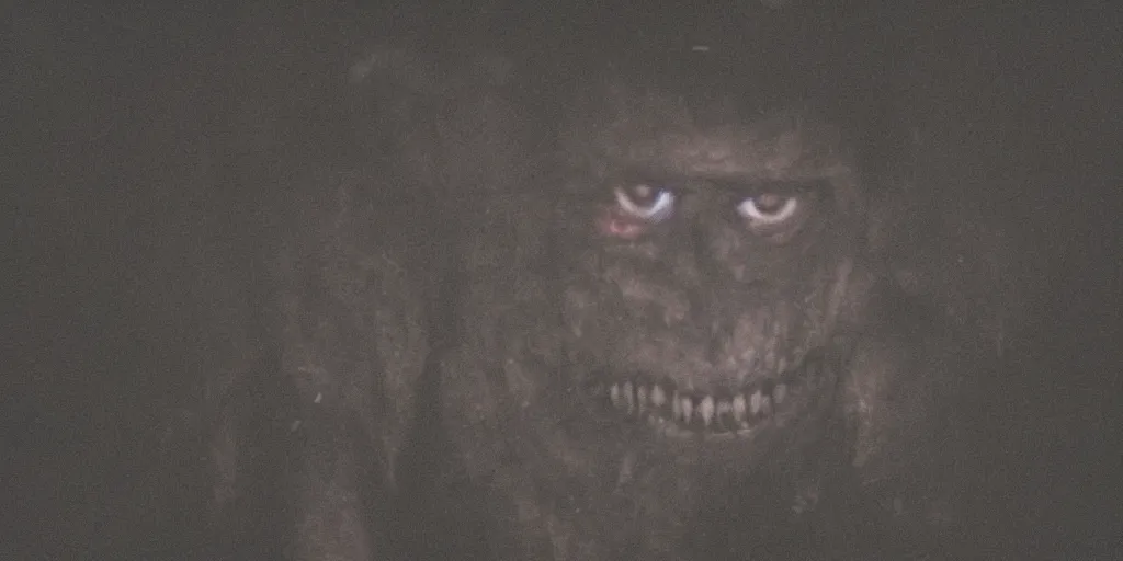 Prompt: a close up photograph of a skinny terrifying monster in a dark cave