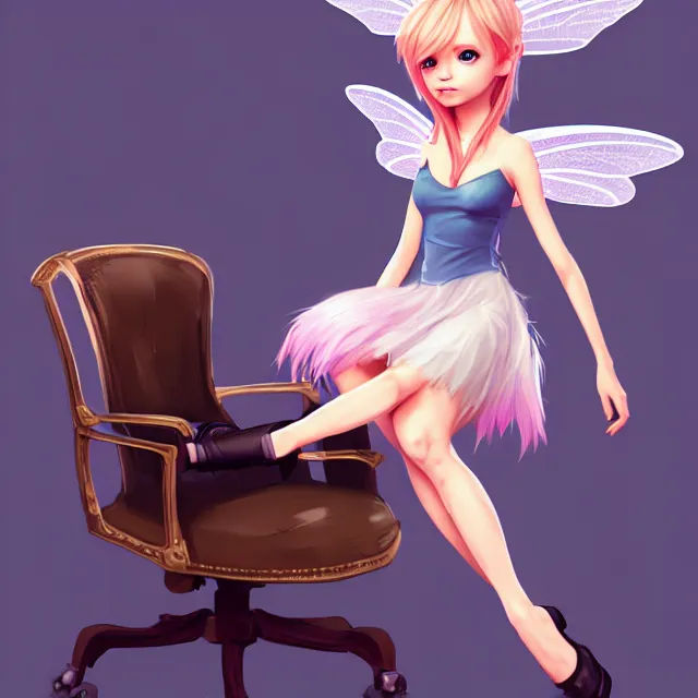 Prompt: epic professional digital art of a tiny fairy in a business shirt and skirt, sitting in an enormous chair at an enormous desk, best on artstation, cgsociety, wlop, Behance, pixiv, astonishing, impressive, outstanding, epic, cinematic, stunning, gorgeous, breathtaking fantasy art, masterpiece.