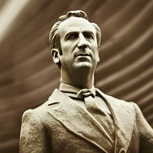 Prompt: a statue of a bust of saul goodman, photography, filmic, cinematic, dramatic, glamor shot, portrait