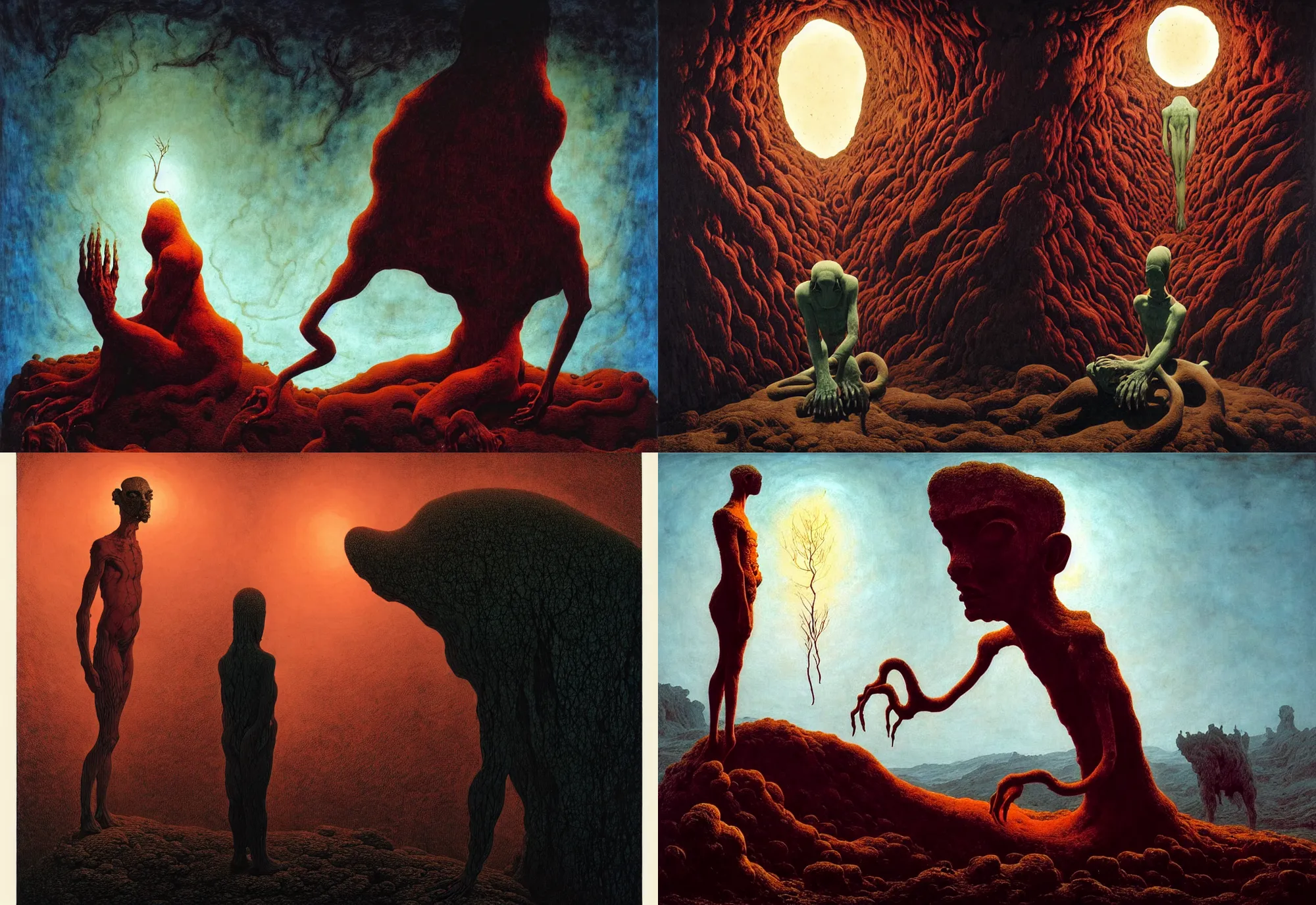 Image similar to ancient creature, by asaf hanuka, by caspar david friedrich, by wangechi mutu, by zdzisław beksinski, divine, powerful, accent lighting, cotton, corduroy, on path to enlightenment