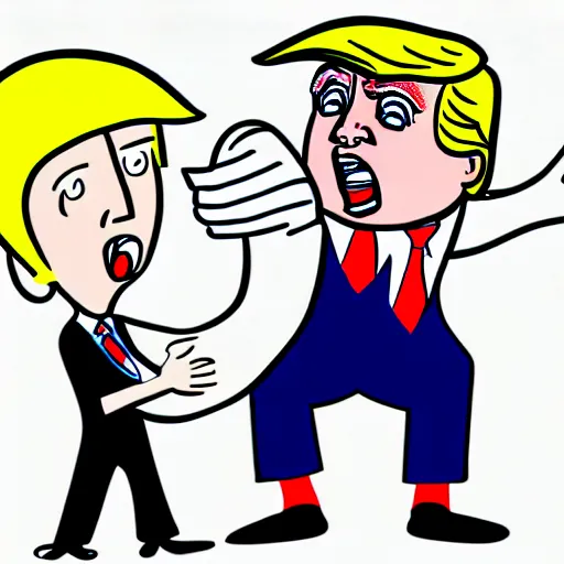 Image similar to Drawing for kids of a donald trump biting joe biden, line Art