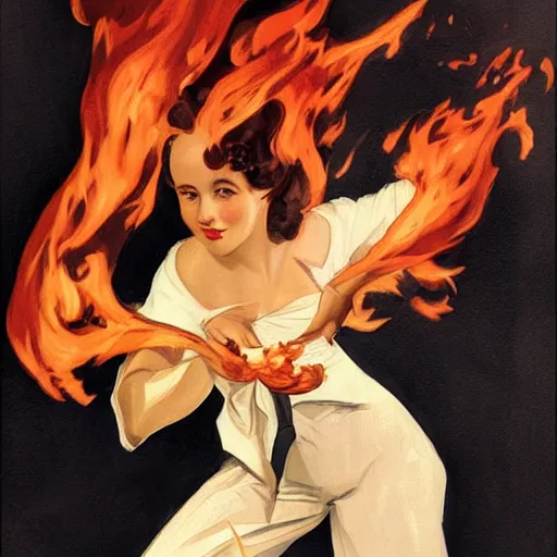 Prompt: fire flames in leyendecker style