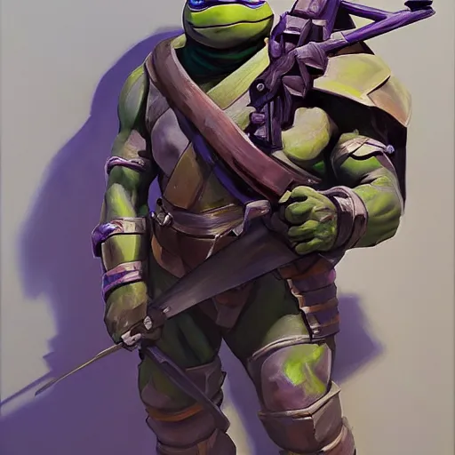 Image similar to greg manchess portrait painting of armored donatello of tmnt as overwatch character, medium shot, asymmetrical, profile picture, organic painting, sunny day, matte painting, bold shapes, hard edges, street art, trending on artstation, by huang guangjian and gil elvgren and sachin teng