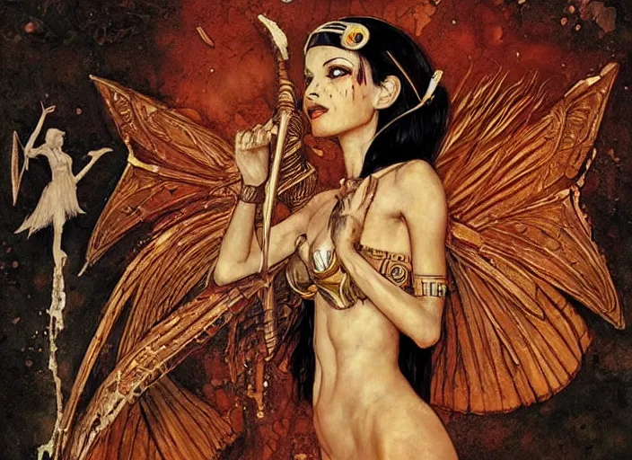 Prompt: egyptian fairy painting carved in amber by chiara bautista and norman rockwell and greg rutkowski weta studio