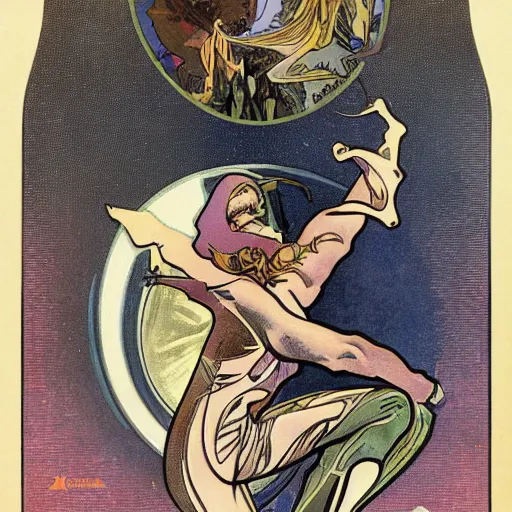 Prompt: Scissor Starfighter, by Moebius and Alphonse Mucha