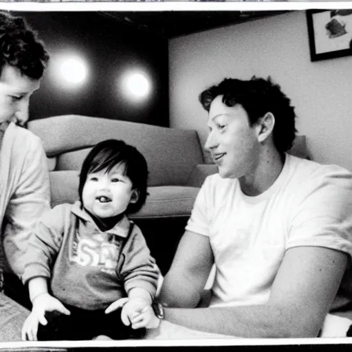 Image similar to baby mark zuckerberg playing sega genesis with baby elon musk while their parents look on. 3 5 mm photograph