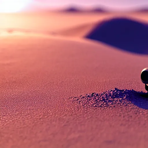 Image similar to a cute little robot is made of sand. super realistic 8 k render of a elegant, cinematic composition