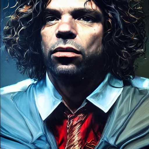 Image similar to a portrait of michael hutchence as a wizard, upper half portrait, urban motifs, intricate, elegant, highly detailed, digital painting, trending on artstation, concept art, smooth sharp focus, illustration, art by artgerm and greg rutkowski