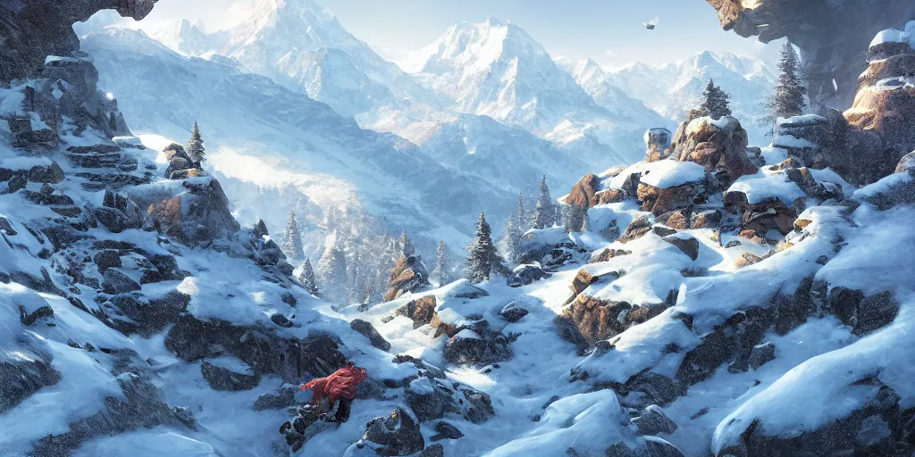 Image similar to let freedom ring from the snow - capped rockies of colorado. let freedom ring from the curvaceous slopes of california. ultrafine highly detailed hyper colorful illustration, sharp focus, rozalski, craig mullins, unreal engine highly rendered, global illumination, radiant light, intricate and detailed environment