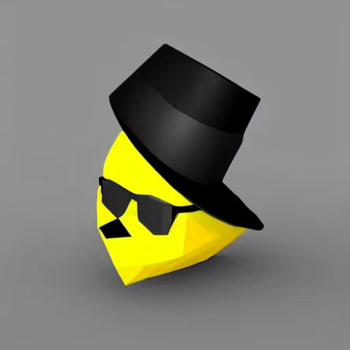 Prompt: low-poly logo of a lemon wearing a low-poly black fedora, 4k