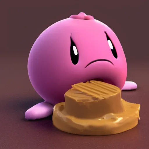 Prompt: 3 d render of kirby with peanut butter