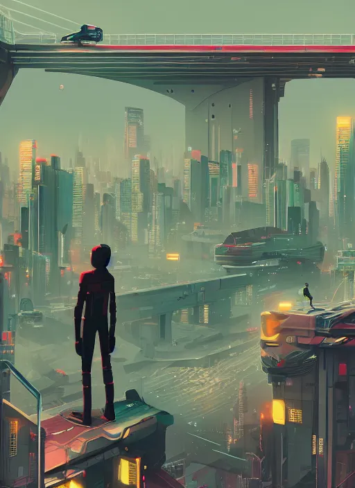 Teenager Standing on a Roof in Cyberpunk City Illustration Wallpaper  Generative AI Stock Illustration