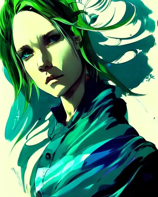 Image similar to style of yoji shinkawa, artgerm, joshua middleton, beautiful kristen bell with green dress, very long blue hair, water powers water swirling, symmetrical face, symmetrical eyes, detailed, beach setting, cinematic lighting