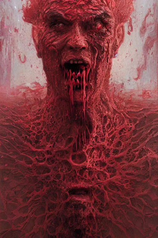 Image similar to Spirit of rage, face distorted by anger, red, disco elysium, highly detailed, digital painting, artstation, concept art, smooth, illustration, art by Wayne Barlowe and Zdislav Beksinski and Francis Bacon