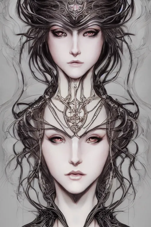 Prompt: portrait of a woman's face, baroque style, elegant, beautiful, mesmerizing, concept art, fancy clothing, highly detailed, artstation, trending, inspired by innocent manga, inspired by castlevania concept art, by ayami kojima, shinichi sakamoto