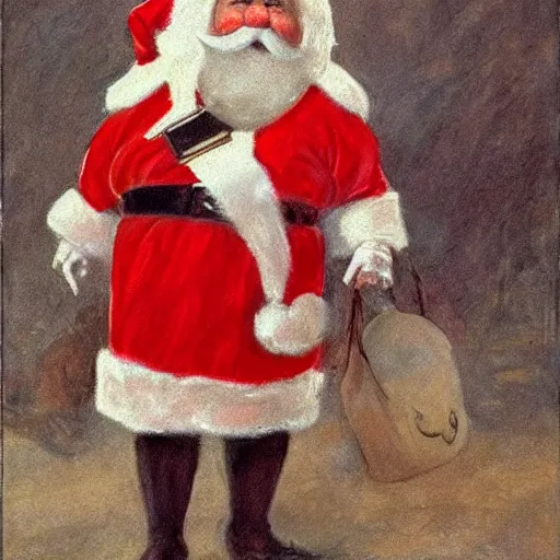 Image similar to a rabbit dressed as santa claus, in the style of anders zorn