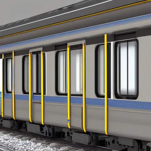 Image similar to interior train carriage gangway, emergency valves, 3 d render in maya 8 k metallurgy sheen