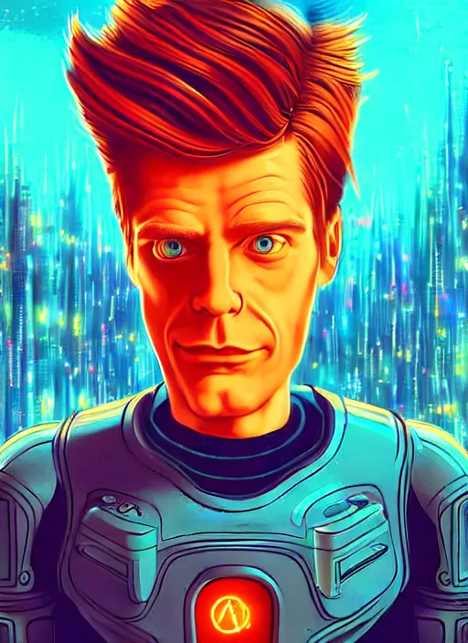 Image similar to portrait philip j. fry from futurama inside an scifi tentacles wires futuristic city, beautiful neon cats, cinematic, highly detailed, photorealistic, rich bright colors, trending on artstation, giger, tsutomu nihei, trending on cgsociety, awe inspiring bruce pennington cityscape, digital art painting of 1 9 6 0 s