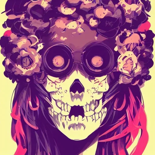 Prompt: delirium anime skull girl face portrait by petros afshar, tom whalen, laurie greasley, war face by greg rutkowski