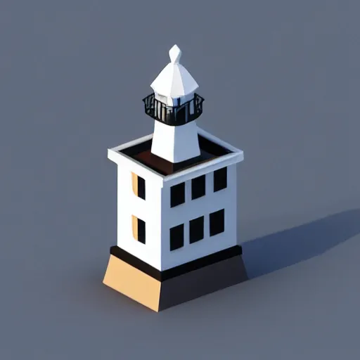 Image similar to isometic low poly lighthouse on white background