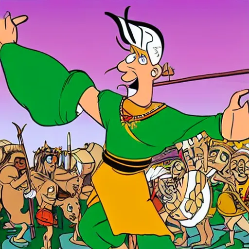 Image similar to caesar, roma, flying, old cartoon asterix style