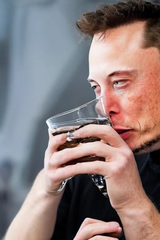 Image similar to detailed photo of elon musk drinking vodka