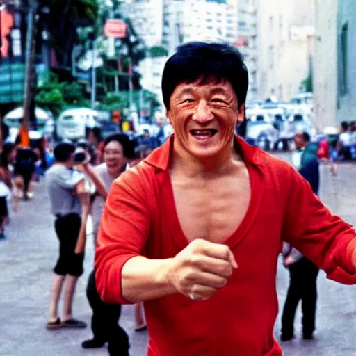 Prompt: jackie chan getting robbed in rio de janeiro