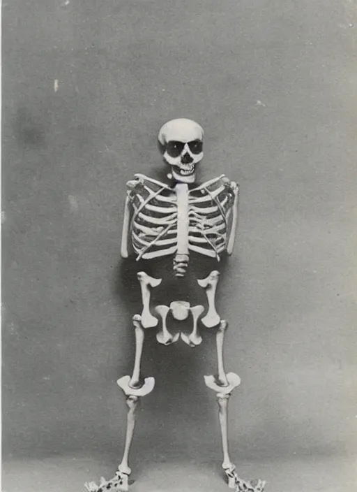 Prompt: old photo of an overweight skeleton