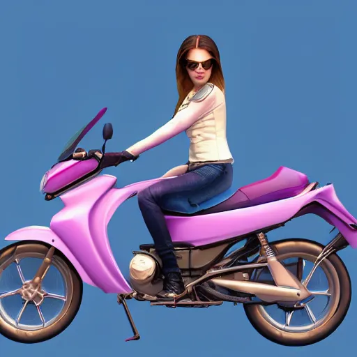 Prompt: girl on a yamaha tw 2 0 0 motorcycle, pastel colors, 3 d art, realistic rendering, perfect lighting, 8 k, hd