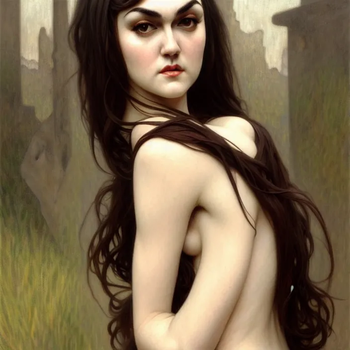 Image similar to ancient queen sasha grey, symetrical, diffuse lighting, fantasy, intricate, elegant, highly detailed, lifelike, photorealistic, digital painting, artstation, illustration, concept art, 4 k, smooth, sharp focus, art by john collier and albert aublet and krenz cushart and artem demura and alphonse mucha